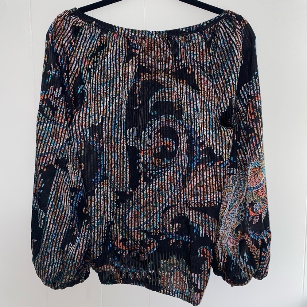 MAEVE ANTHROPOLOGIE Madeira Burnout Satin Blouse Multicolor Balloon Sleeves Sz S - Picture 9 of 10